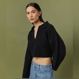 Oak+Fort Cropped Black Collared Sweater Size Small Minimalist Classic